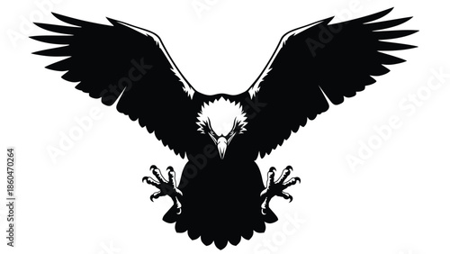 Bald eagle landing with wings spread silhouette vector