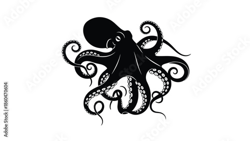 Octopus silhouette underwater marine animal vector