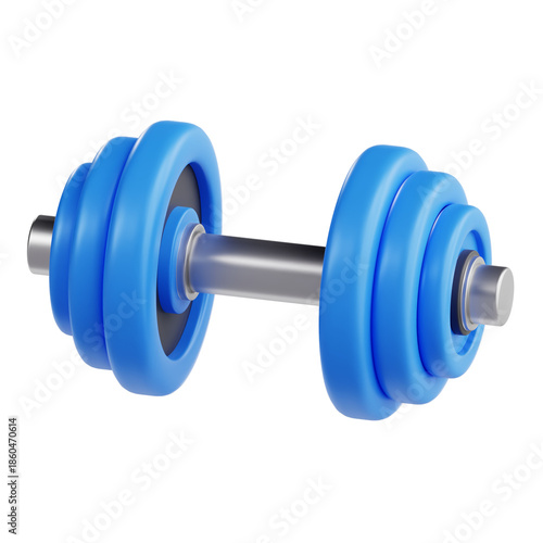 3D illustration of blue dumbbell for gym fitness and weightlifting workout icon
