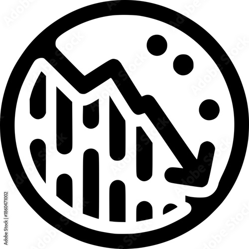 Financial downturn concept: A stark monochrome icon depicts a downward trend, symbolizing financial loss and economic instability