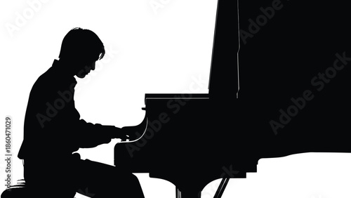 Pianist playing grand piano silhouette illustration vector