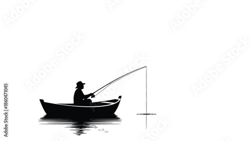Fisherman in boat with rod silhouette illustration vector