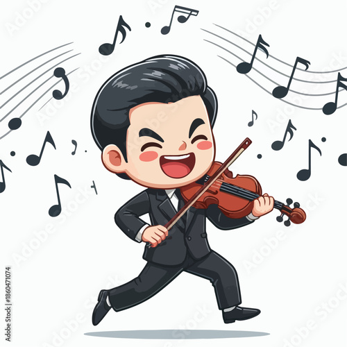 Cartoon illustration of a person playing the violin