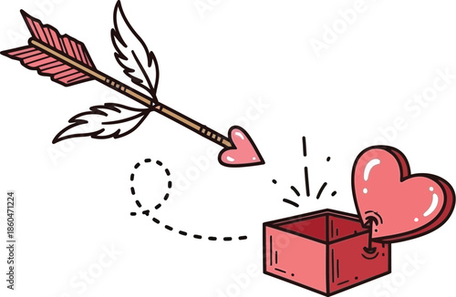 Valentine's day heart with an arrow flying out of a gift box