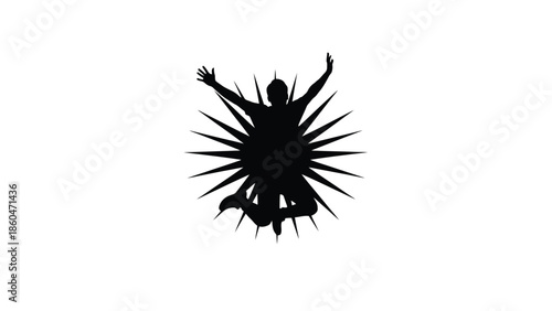 Jumping Person Silhouette with Starburst Success Vector