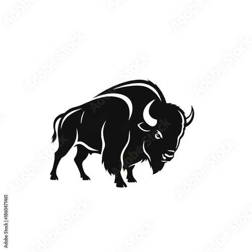 Majestic Bison Silhouette on White Background