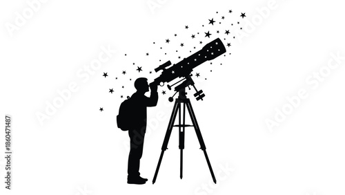 Man looking through telescope at stars silhouette illustration