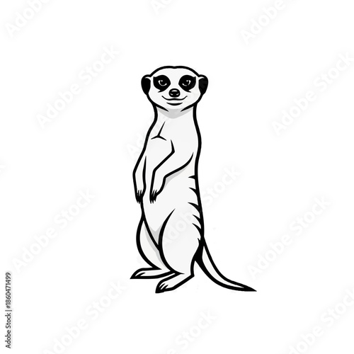 Meerkat Standing Alert on White Background