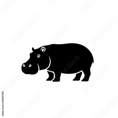 Stylized Black Hippopotamus Silhouette Icon Vector Graphic