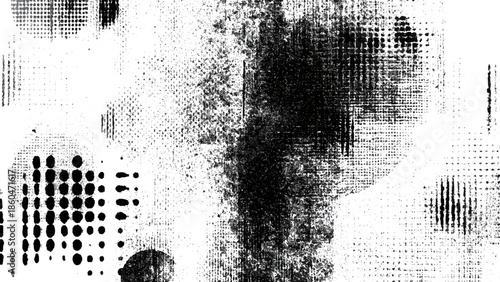 Abstract black and white textured background featuring distorted shapes and a grainy pixelated aesthetic high quality