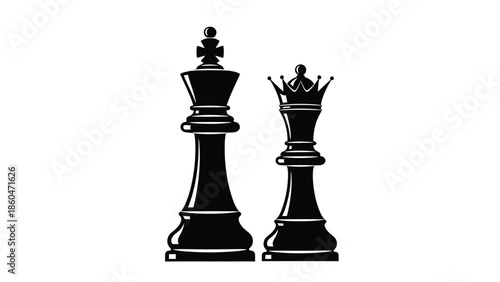 Chess king and queen pieces silhouette vector illustration