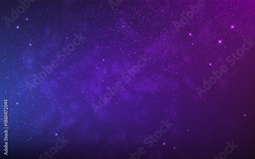 Nebula space background. Color cosmos wallpaper with stars. Color starry universe. Fantasy deep space for banner or brochure. Bright galaxy with constellation. Vector illustration.