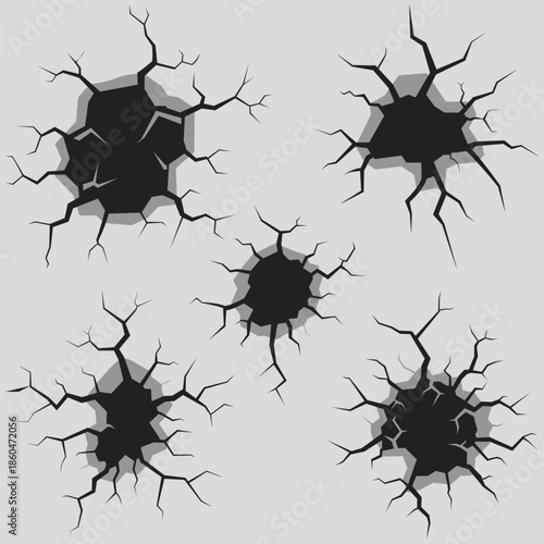 Breach of Walls: The image features a set of cracks of damage which create an expressive style.