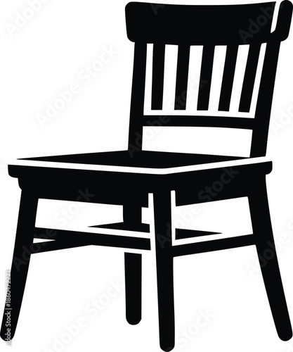 Simple black and white illustration of a wooden chair with a backrest