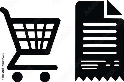 Shopping cart and receipt icon representing retail purchases and transaction details