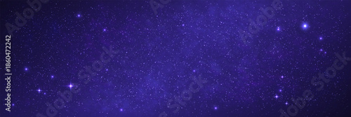 Starry background. Beautiful Milky Way wallpaper. Glowing galaxy with bright stars. Cosmos backdrop with stardust for poster, banner or brochure. Vector illustration.