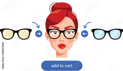 try on glasses virtually with this app showcasing different frame styles on a female face and offering a shopping experience