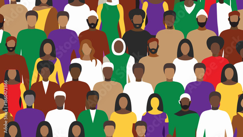 Flat illustration of a diverse crowd of people in a urban community scene