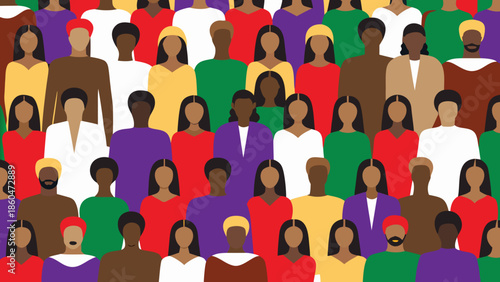 Diverse crowd of people viewed from above in colorful illustration