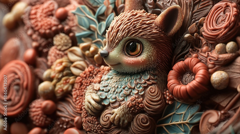 Obraz premium Textured Fawn Sculpture Amidst Intricate Confectionery Elements and Sweets