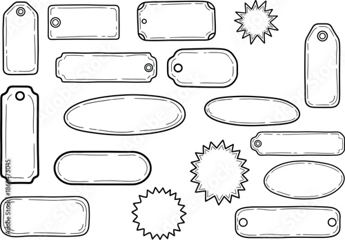 a collection of various blank label outlines and shapes in black and white perfect for tags and design high quality professional