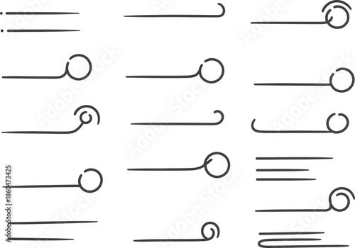 an arrangement of minimalistic black line drawings depicting various abstract shapes and curves on a plain white background high quality professional