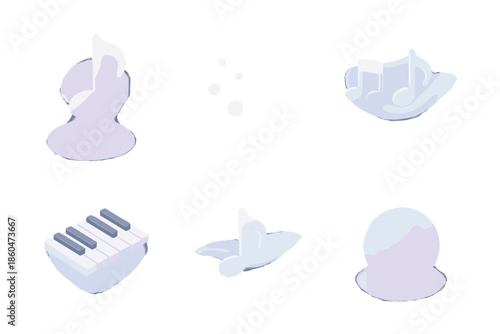 Ghost Note Icons. Isometric vector illustration set Ghost Note Phenomenon: glowing musical note silhouettes, floating sound
