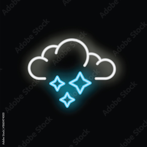 Neon sign representing a cloud raining blue stars, perfect for attracting attention with its vibrant colors