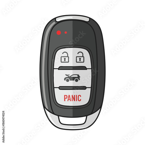 Vector illustration of a car key fob with lock, car, and panic buttons