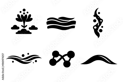 Floating Growth Icons. Solid style icons of Floating Growth: sky bloom, fog line, luminous thread, flowing line, gentle node, soft