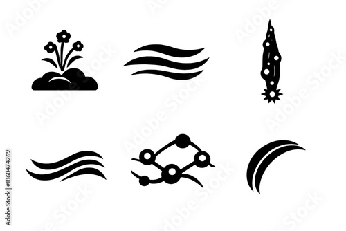 Floating Growth Icons. Solid style icons of Floating Growth: sky bloom, fog line, luminous thread, flowing line, gentle node, soft