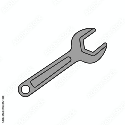 A gray, cartoonish open-ended wrench, tilted slightly, with a black outline