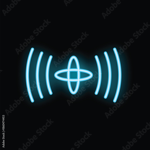 Neon blue wi fi wireless network symbol is glowing on a black background