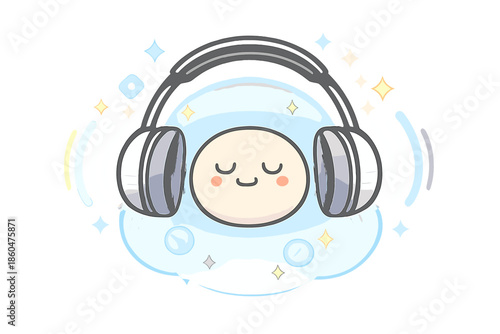 Silent Escape Icon. Doodle-style vector icon of noise-canceling headphones activating silence, gentle bubble expanding outward,