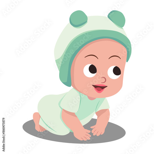 Cute baby smiling and crawling vector icon illustration 