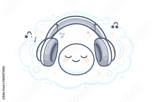 Silent Escape Icon. Doodle-style vector icon of noise-canceling headphones activating silence, gentle bubble expanding outward,