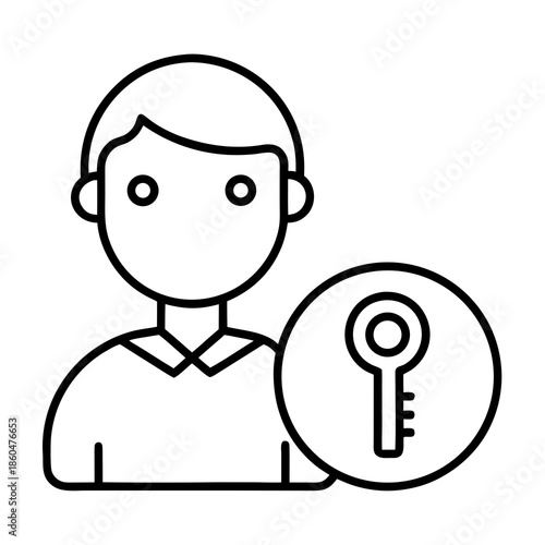 Simple line drawing of a person holding a key