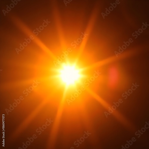 A centered bright sun with strong radial light rays spreading outward against a warm orange background. The image symbolizes power, energy, hope, and intense warmth.
