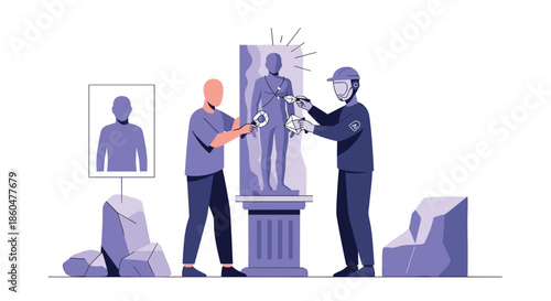 Sculptor and an AI robot collaborate on creating a statue, using 3D scanning technology to perfect the human form.