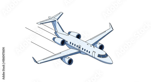 Sleek private jet aircraft flying through the air with speed lines, representing luxury travel and fast transportation.