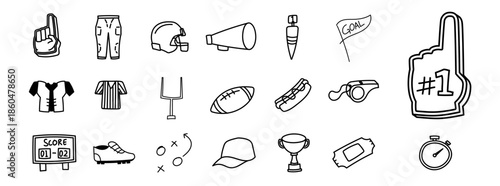 american football doodle hand drawing icon bundle sport 