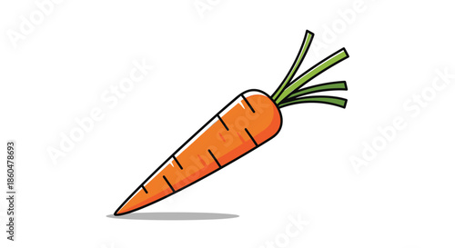 Fresh orange carrot with green leaves shown at an angle, representing healthy food and organic vegetable product concepts.