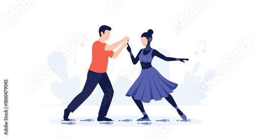 Man and a futuristic female robot dancing together, illustrating a harmonious partnership between humans and artificial intelligence.