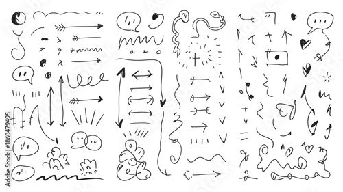 Hand drawn doodle arrows and speech bubbles for creative presentations