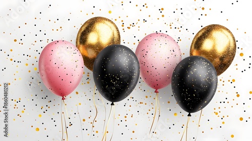 Wallpaper Mural Festive Balloon Bouquet in Black Gold and Pink.  Torontodigital.ca