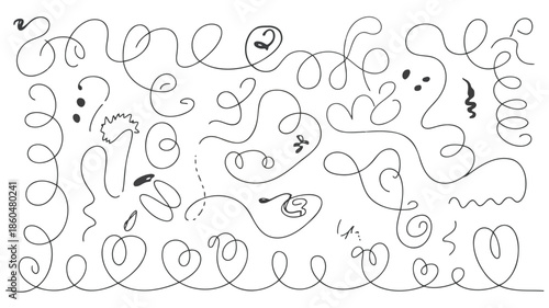 Dynamic abstract background with swirling black lines and shapes