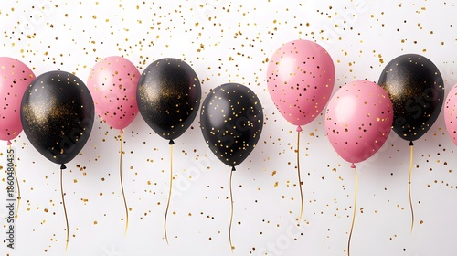 Luxury Party Balloons on White Background with Copy Space. 