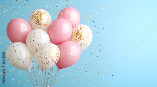 Stylish Celebration Design with Pink and Gold Balloons