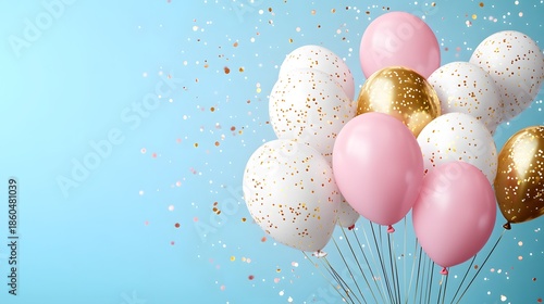 Stylish Celebration Design with Pink and Gold Balloons