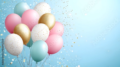 Minimal Celebration Background with Floating Balloons. 